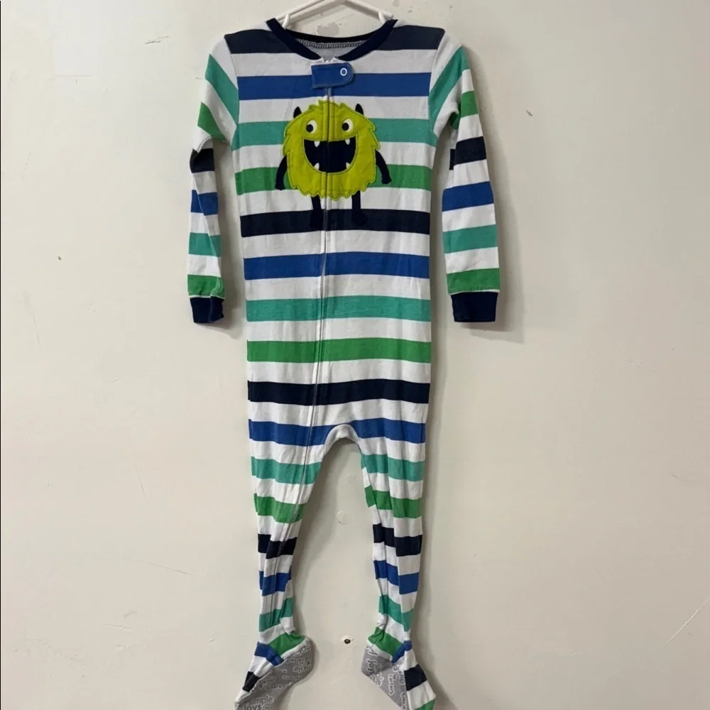 Carter's Blue and Green Striped Monster Footie